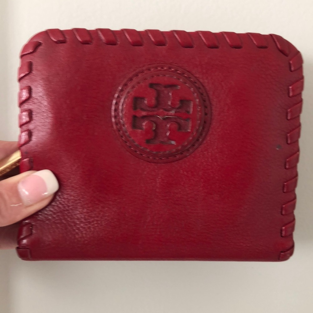 Tory Burch small red leather Marion Continental wallet pre owned